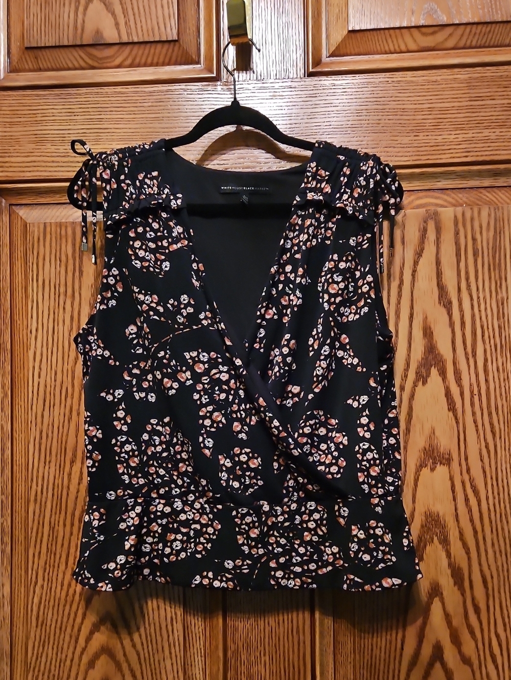 White House Black Market Black Sleeveless Floral Wrap Camisole